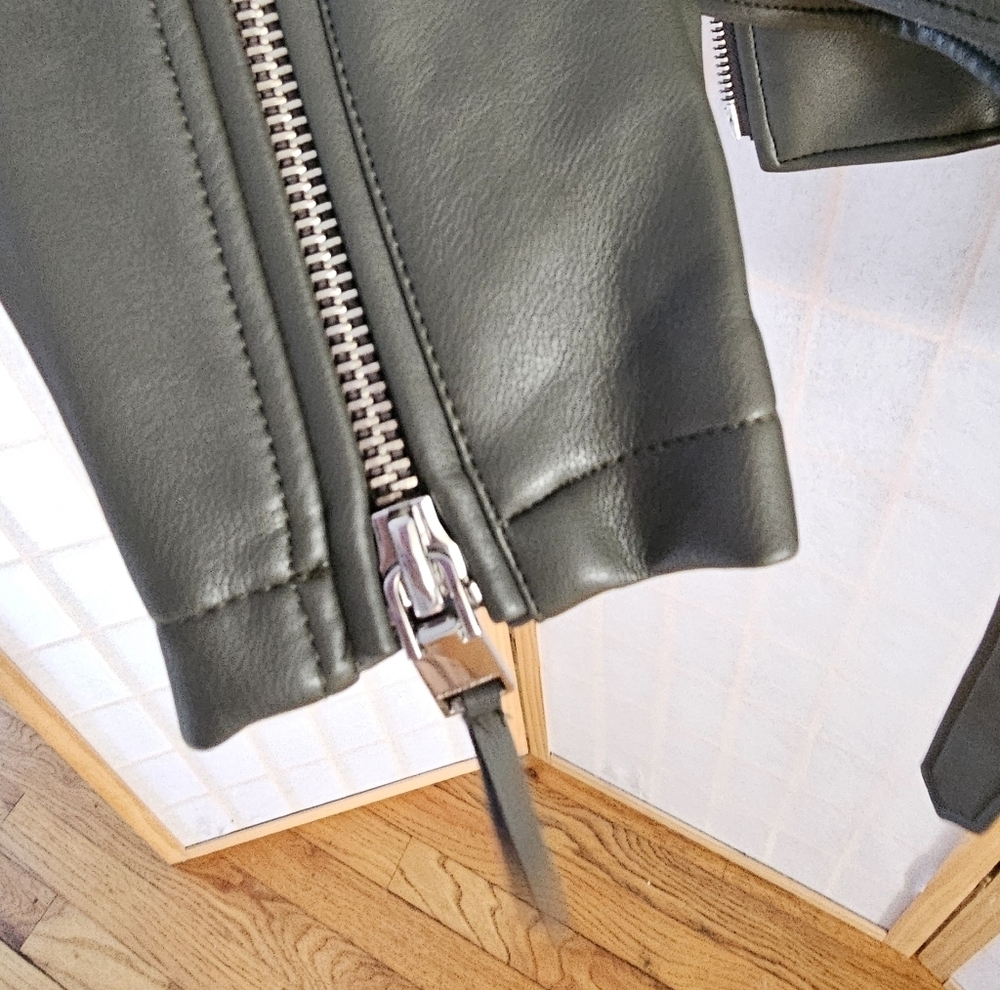 Rebecca MIinkoff Jacket Women's Small Olive Vegan Leather Biker - Picture 9 of 10